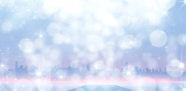 Cyfrowo Wygenerowany Obraz Mgły Zadaszony Ulicy Prowadzącej Kierunku Skyline Przeciwko — Zdjęcie stockowe