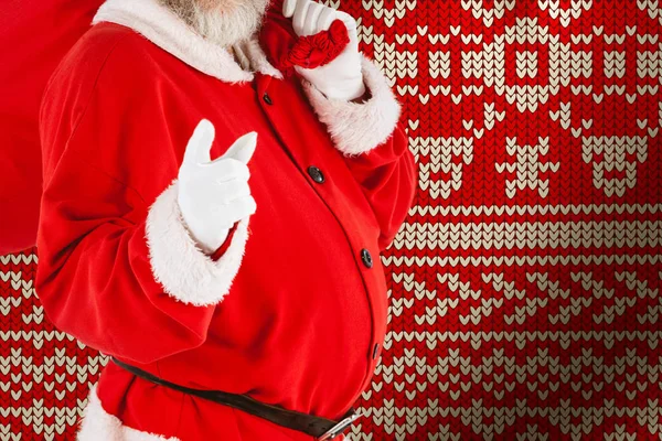 Noel Baba Noel Çanta Kırmızı Dikişsiz Örgü Desen Karşı Taşırken — Stok fotoğraf