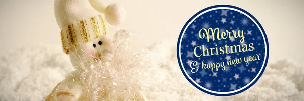 Wesołych Świąt Szczęśliwego Nowego Roku Przeciwko Ozdoba Snowman Kapelusz Śniegu — Zdjęcie stockowe