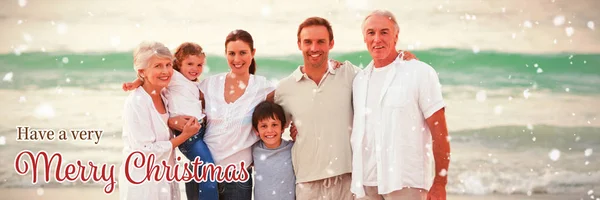 Famille Plage Contre Carte Noël — Photo