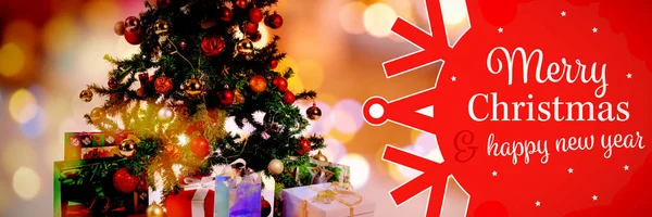 Bílý Červený Pozdravy Karta Proti Vánoční Žlutý Kruh Světla — Stock fotografie