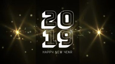 2019 yeni yılın dijital olarak oluşturulan video işaret nota ve altın ışık karşı