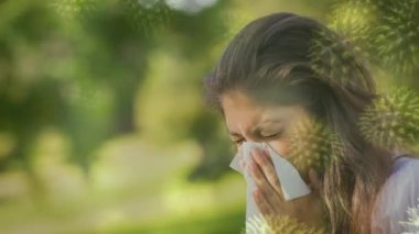 Hapşırma ve bakteri enfeksiyonu hücrelerden acı kadının dijital bileşik video