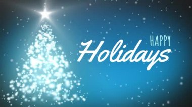 Işıklı Noel ağacı, kar yağışı ve mutlu tatil işareti dijital olarak oluşturulan