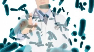 Dijital bileşik video bir bakteri hücreleri karşı görünmez ekran dokunma doktor