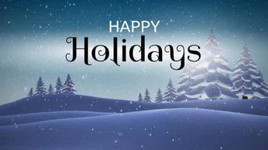 Happy Holidays metin ve kış aylarında kar yağışı dijital olarak oluşturulan video