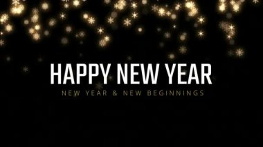 Mutlu yeni yıl işareti karşı ışıklı kar taneleri dijital olarak oluşturulan video