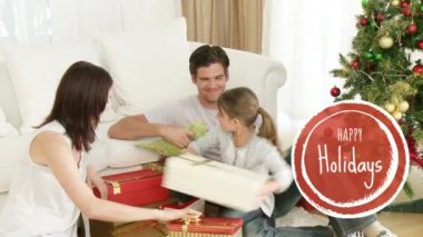 Happy Holidays metin ve aile eğleniyor içeren dijital olarak oluşturulan