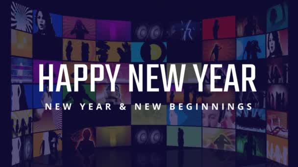 Digitale Gegenereerde Video Van Happy New Year Teken Tegen Meerdere — Stockvideo