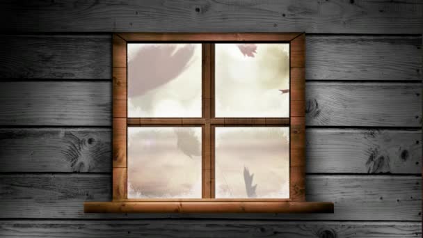 Digitally Generated Video Falling Autumn Leaves Window — Stock Video