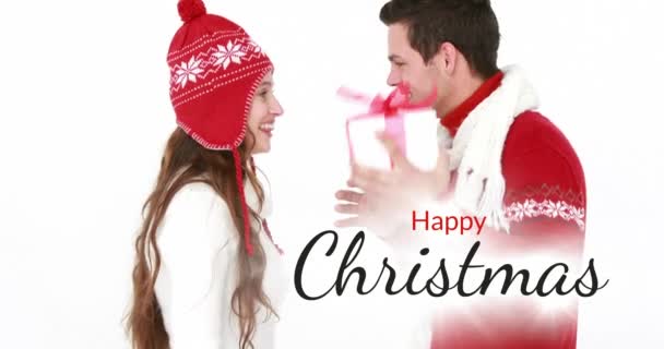 Digitally Generated Video Happy Christmas Text Romantic Couple — Stock Video