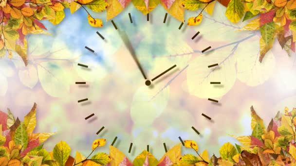 Vidéo Générée Numériquement Cadre Des Feuilles Automne Horloge — Video