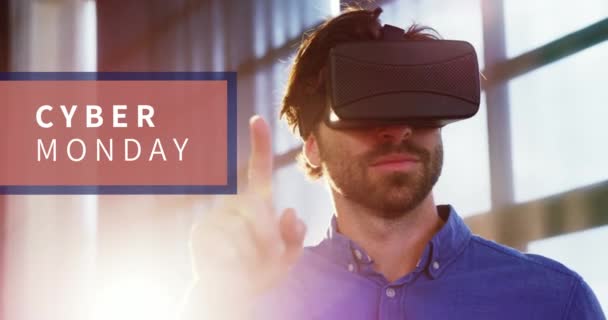 Digital Generated Video Cyber Monday Text Man Using Virtual Reality — стоковое видео