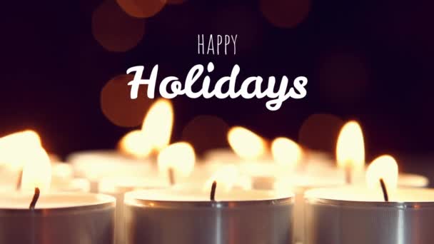 Vídeo Gerado Digitalmente Texto Happy Holidays Contra Velas Acesas — Vídeo de Stock