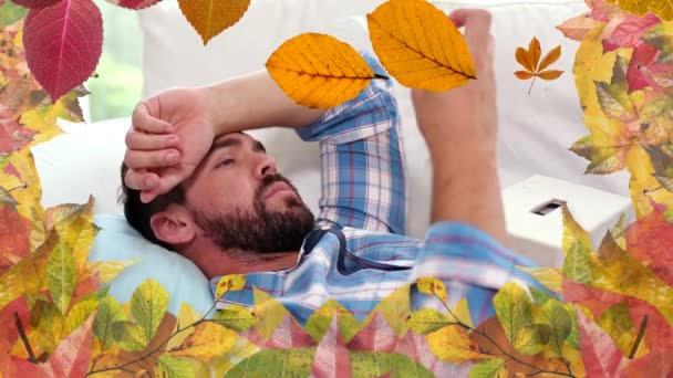 Vidéo Générée Numériquement Homme Avec Des Éternuements Allergiques Des Feuilles — Video