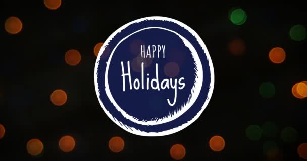 Digitalt Genererade Video Happy Holidays Text Mot Färgglada Lampor — Stockvideo