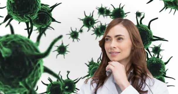 細菌感染細胞 に対して立っている思いやりのある女性 — ストック動画