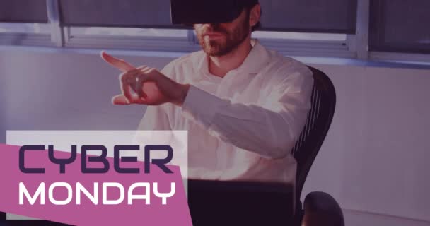 Digitally Composite Video Cyber Monday Text Man Using Virtual Reality — Stock Video