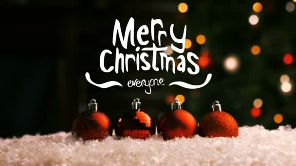 Digitaal Gegenereerd Van Merry Christmas Teken Tegen Kerstballen Sneeuw — Stockvideo