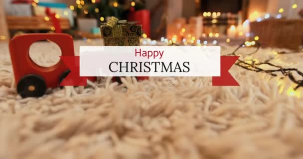 Digitalmente Generato Video Testo Felice Natale Contro Decorazione Natale — Video Stock