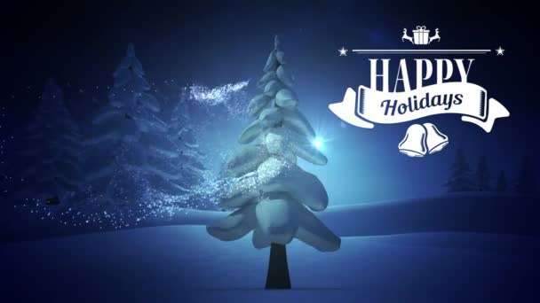 デジタル幸せな休日の記号の生成され 冬の間にクリスマス ツリーを飾られて — ストック動画