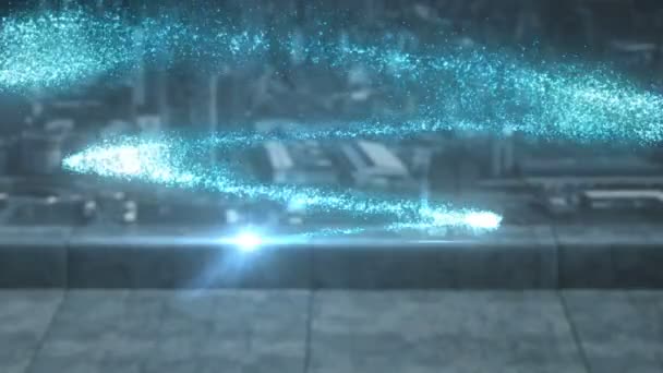 Généré Numériquement Lumière Scintillante Déplaçant Spirale Sur Fond Paysage Urbain — Video