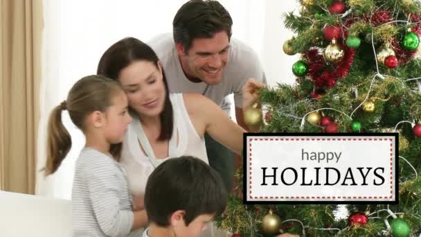 Numériquement Généré Joyeuses Vacances Contre Famille Décorer Arbre Noël — Video