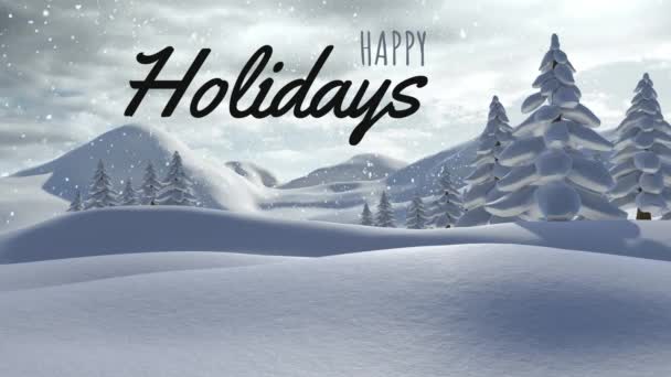 Digitálně Vygenerovaných Happy Holiday Proti Sníh Stromy — Stock video