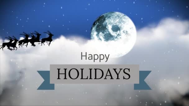 Digitally Generated Reindeers Pulling Sledge Globe Happy Holiday Sign — Stock Video