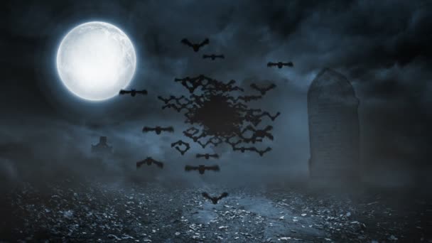 Animation Chauve Souris Effrayante Pour Halloween Dans Cimetière Avec Espace — Video