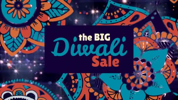 Digitalt Genererade Diwali Försäljning Tecken Mot Blommönster Och Belyst Bakgrund — Stockvideo