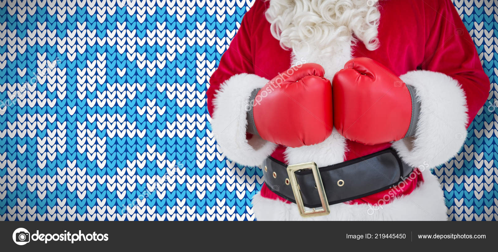 Mid Section Santa Boxing Gloves Knitting Christmas Background