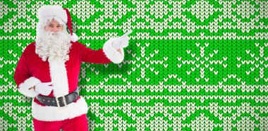 Noel Baba Noel arka plan kar taneleri örgü karşı jest yapıyor portresi