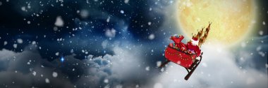 Gece gökyüzünde, Ren geyiği kızak Noel Baba'ya pırıltı yıldız karşı düşen kar