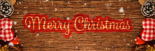 Merry Christmas Text Wooden Background Christmas Decoration — Stock Photo, Image