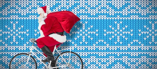 Santa Claus Att Leverera Gåvor Med Cykel Mot Stickning Jul — Stockfoto