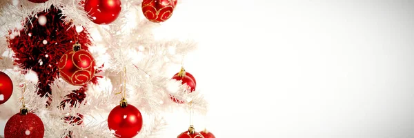 Snow Falling Red White Christmas Decorations — Stock Photo, Image