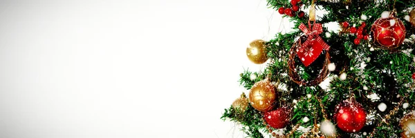 Snow Falling Part Christmas Tree White Background — Stock Photo, Image