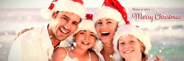 Famille Pendant Jour Noël Plage Contre Carte Noël — Photo