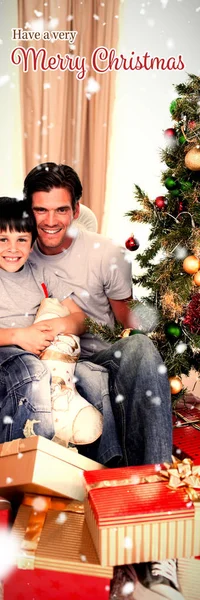 Boldog Család Sok Sok Karácsonyi Bemutatja Ellen Karácsonyi Kártya — Stock Fotó