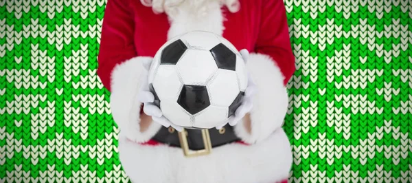 Santa Noel Örgü Karşı Futbol Tutan Bölümünü Orta Kar Taneleri — Stok fotoğraf