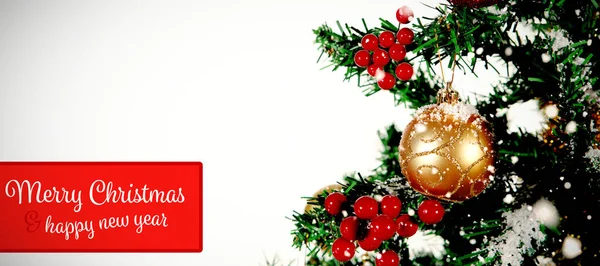 Banner Feliz Natal Contra Close Árvore Natal Com Espaço Cópia — Fotografia de Stock