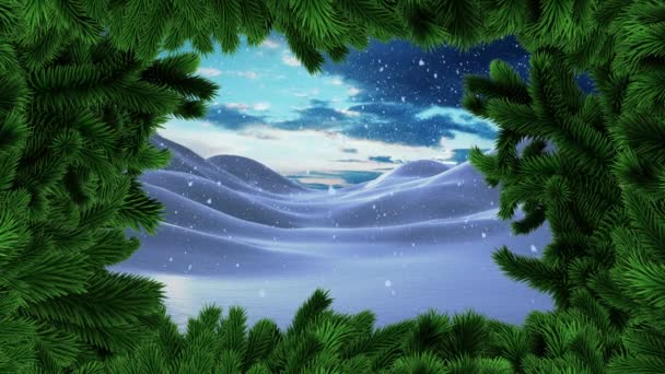 Digitaler Verbund Der Weihnachtsbaumgrenze Mit Winterlicher Schneelandschaft — Stockvideo