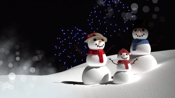 Digitální složený sněhuláci rodiny s Novoroční ohňostroj oslavy