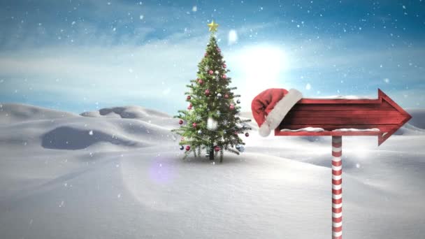 冬季景观中圣诞树与箭牌的数字合成 — 图库视频影像
