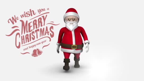 Digital Composite Merry Christmas Happy New Year Text Santa Walking — Stock Video