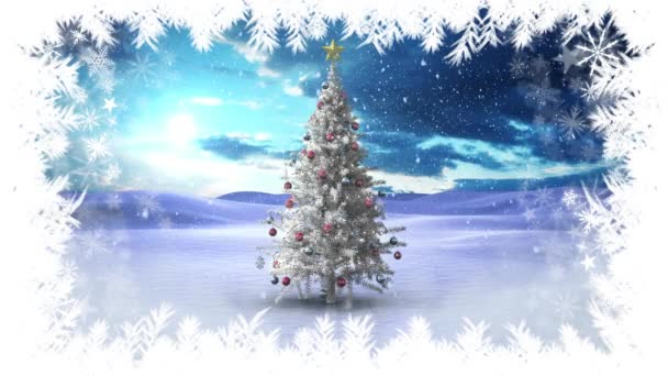 Ψηφιακός Σύνθετος Χριστουγεννιάτικο Δέντρο Και Νιφάδες Χιονιού Χειμώνα — Αρχείο Βίντεο