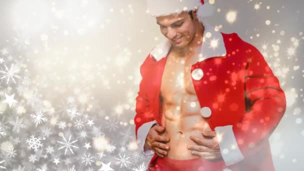 Digitale Composiet Van Fit Sexy Santa Man Met Gloeiende Lichten — Stockvideo