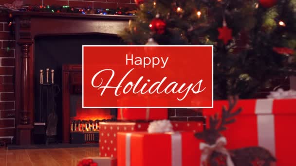 数字复合的快乐假期文本和圣诞节家与树 — 图库视频影像