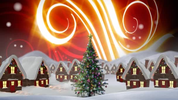 Ψηφιακός Σύνθετος Χειμώνα Χριστουγεννιάτικο Χωριό Και Λαμπερό Ουρανό — Αρχείο Βίντεο